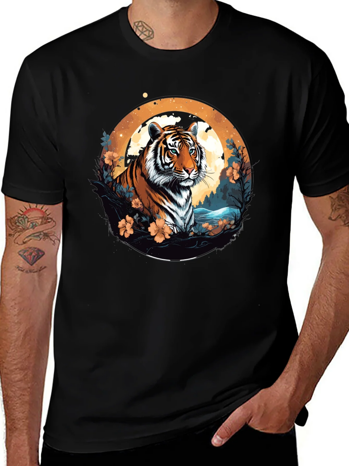 Tiger Graphic Tee - Black Cotton Blend T-Shirt product image 1