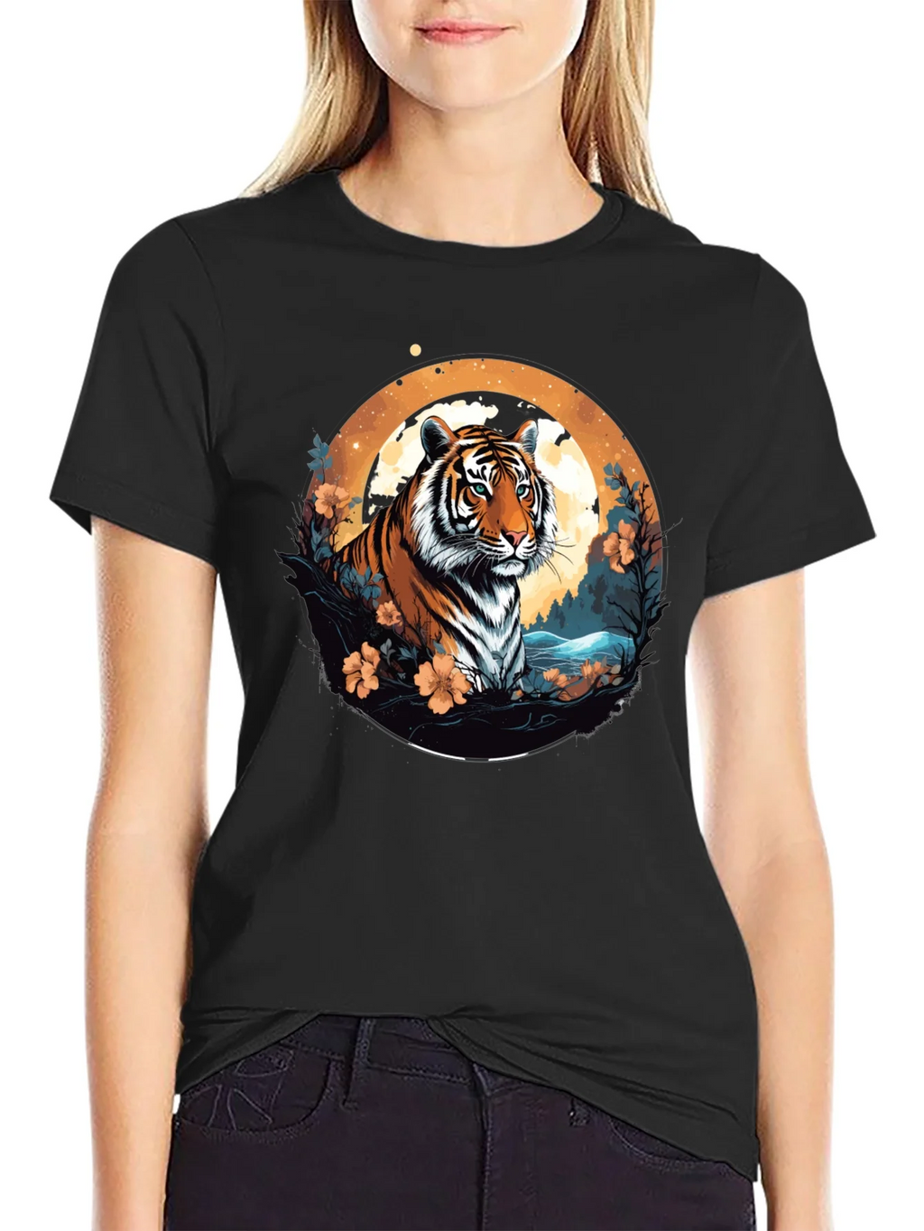 Tiger Graphic Tee - Black Cotton Blend T-Shirt product image 2