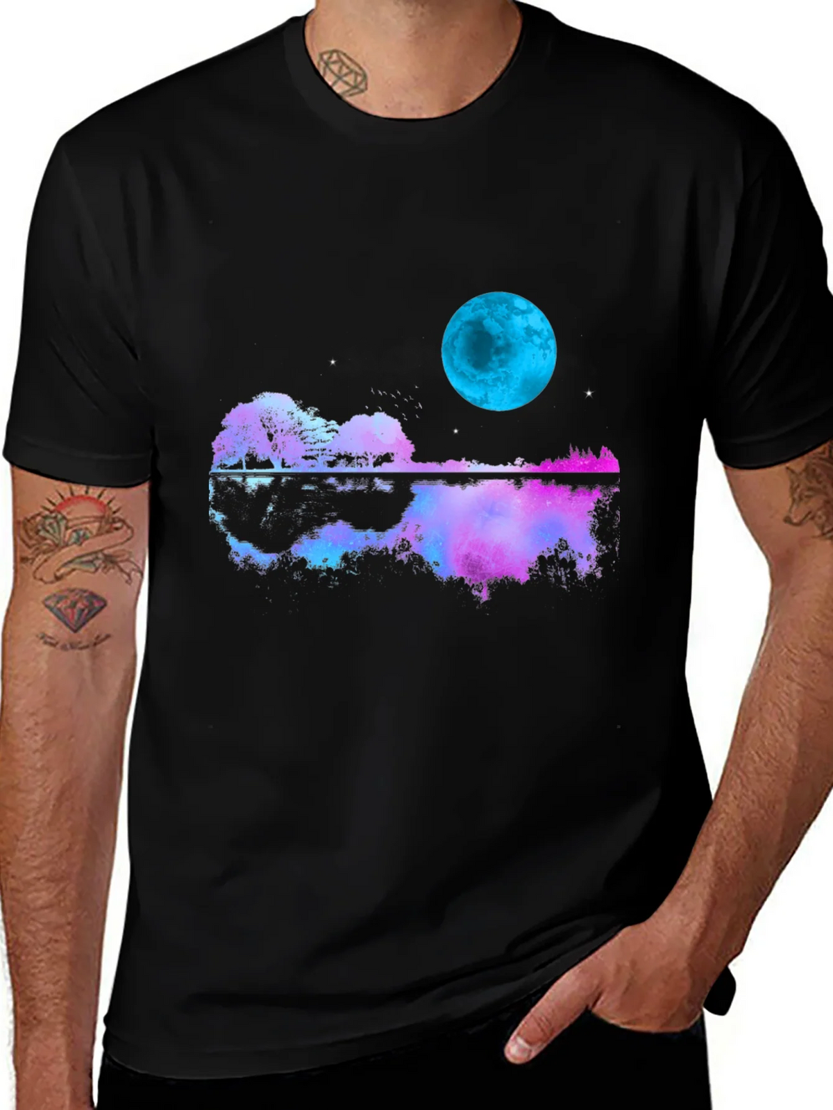 Guitar Moon T-Shirt - Reflective Graphic Tee product image 1
