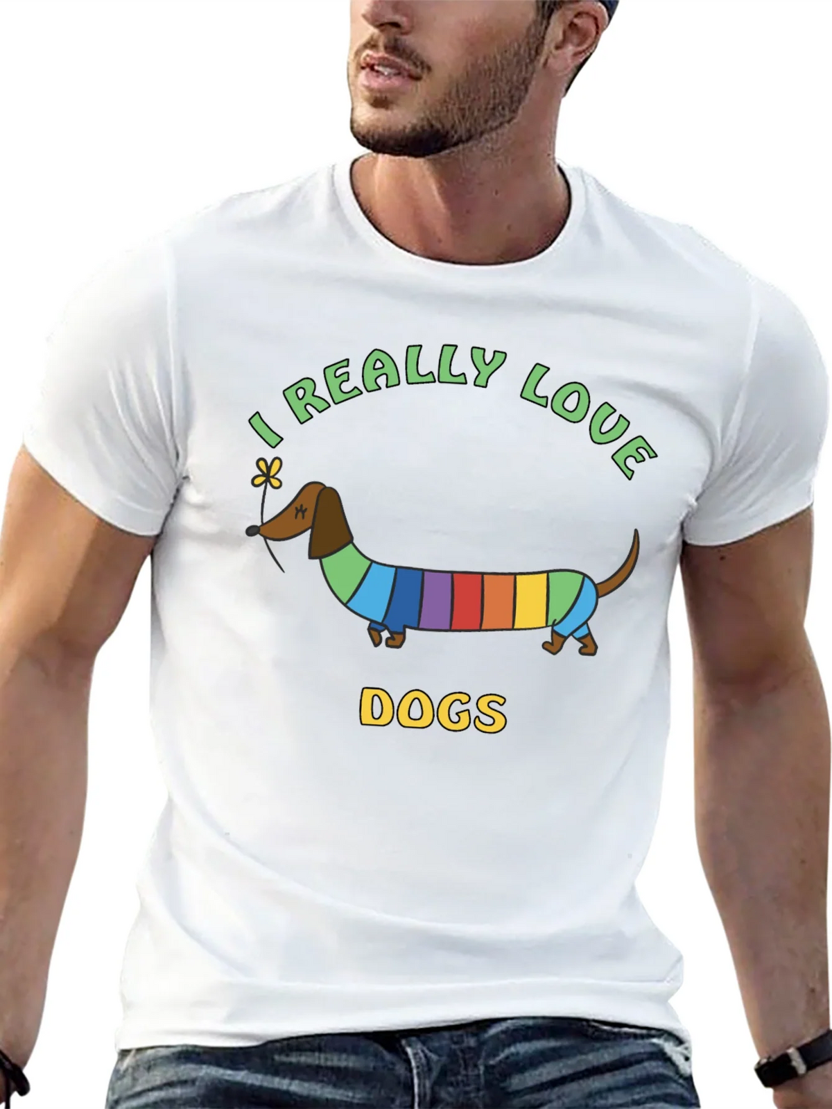 I Really Love Dogs T-Shirt Dachshund Rainbow product image 12