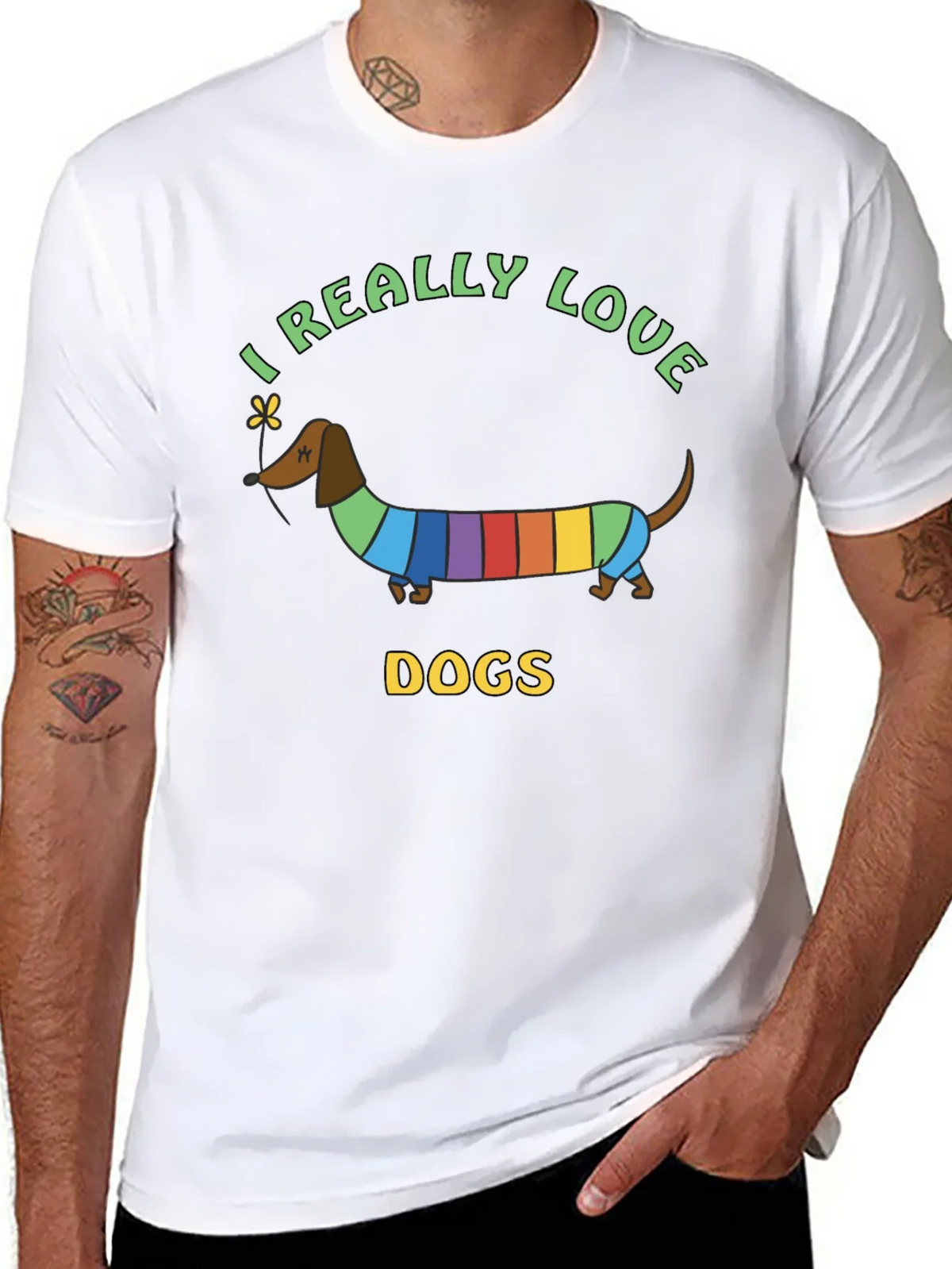 I Really Love Dogs T-Shirt Dachshund Rainbow product image 7