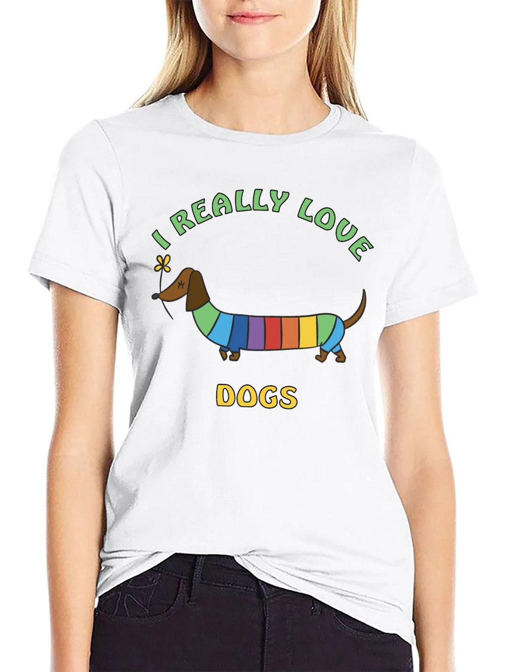 I Really Love Dogs T-Shirt Dachshund Rainbow product image 8