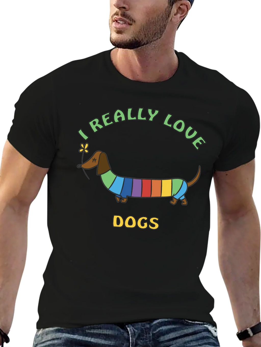 I Really Love Dogs T-Shirt Dachshund Rainbow product image 6