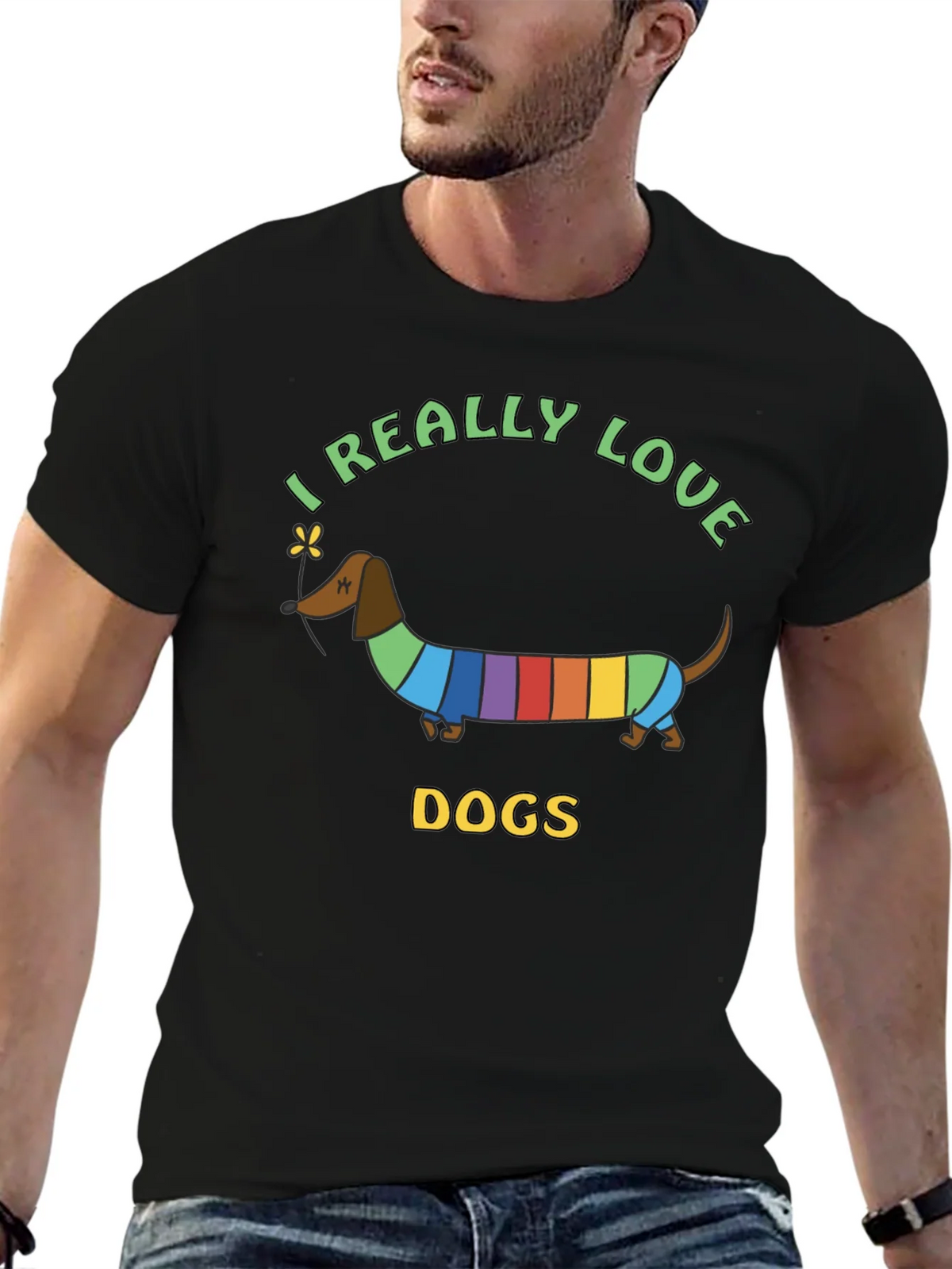 I Really Love Dogs T-Shirt Dachshund Rainbow product image 6