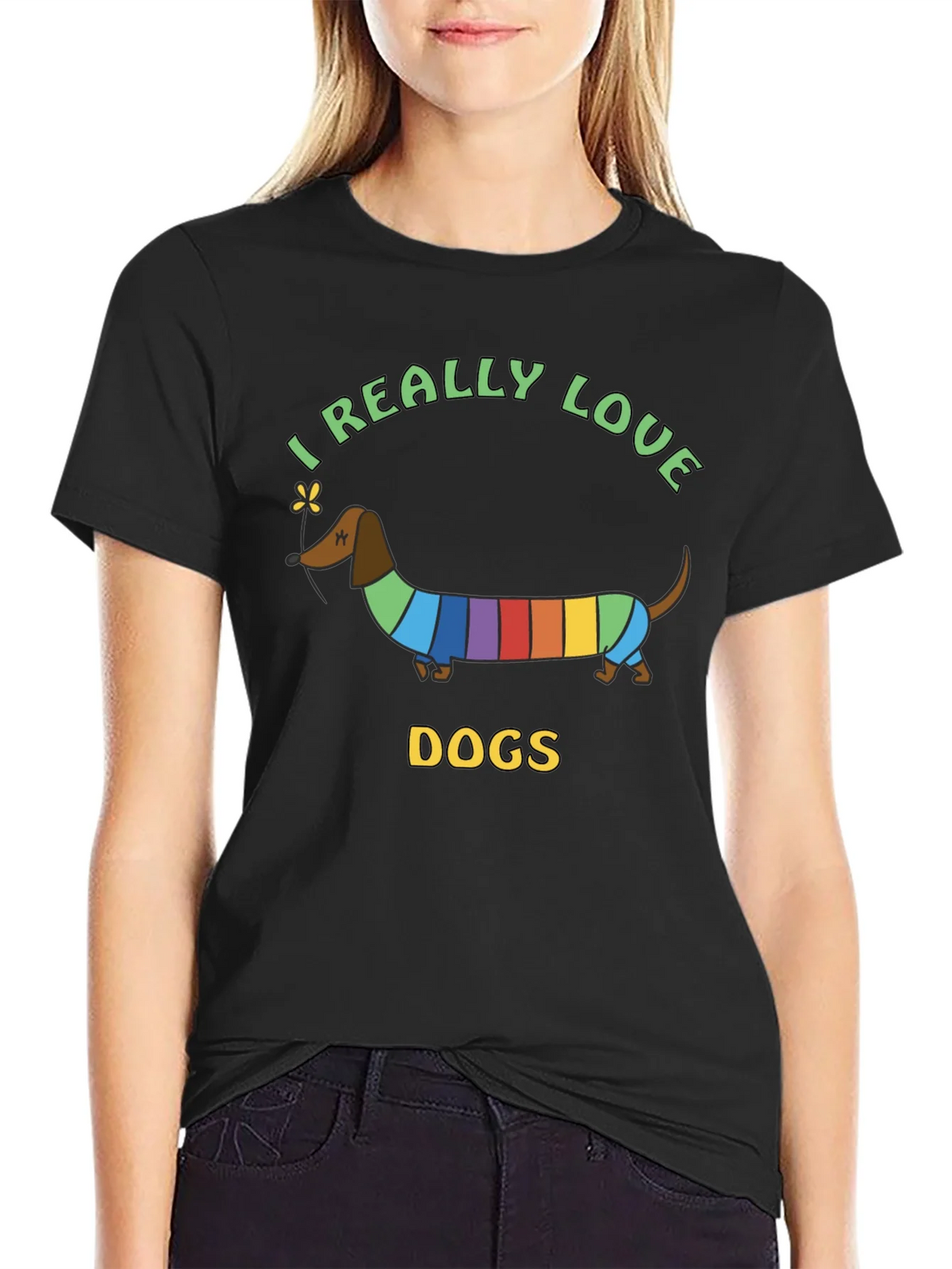 I Really Love Dogs T-Shirt Dachshund Rainbow product image 2