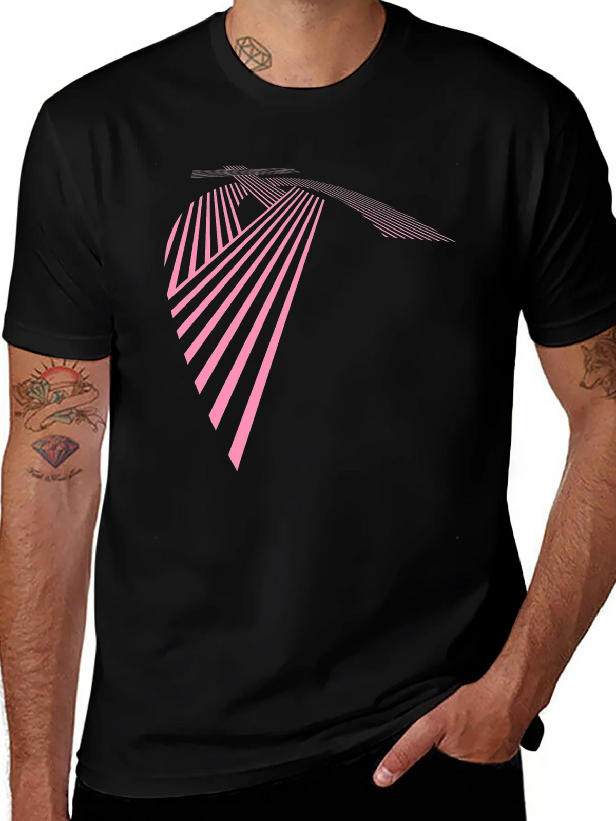 Modern Geometric Pink Line Art Black T-Shirt product image 1