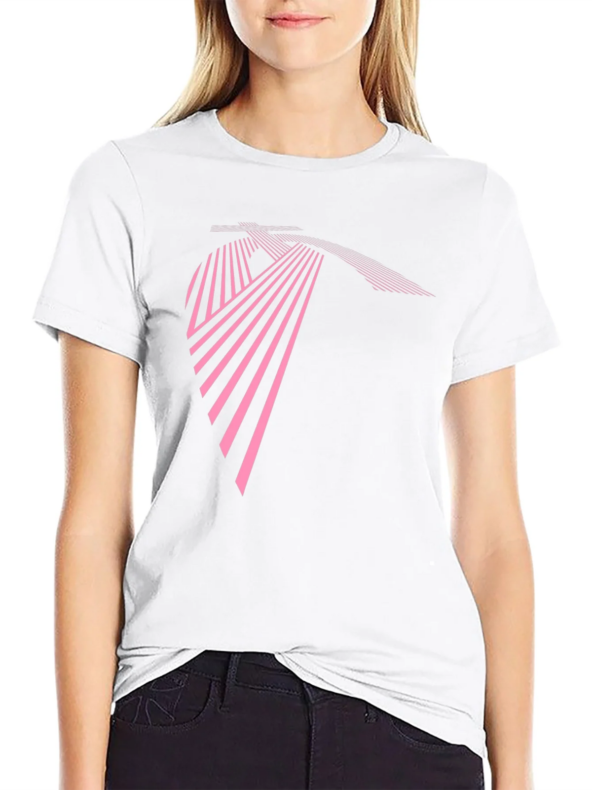 Modern Geometric Pink Line Art Black T-Shirt product image 7