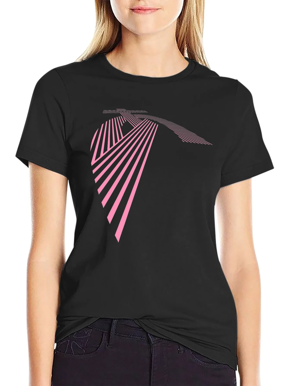 Modern Geometric Pink Line Art Black T-Shirt product image 2