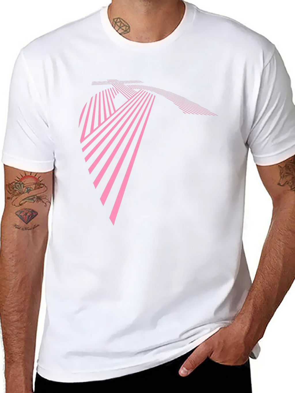 Modern Geometric Pink Line Art Black T-Shirt product image 6