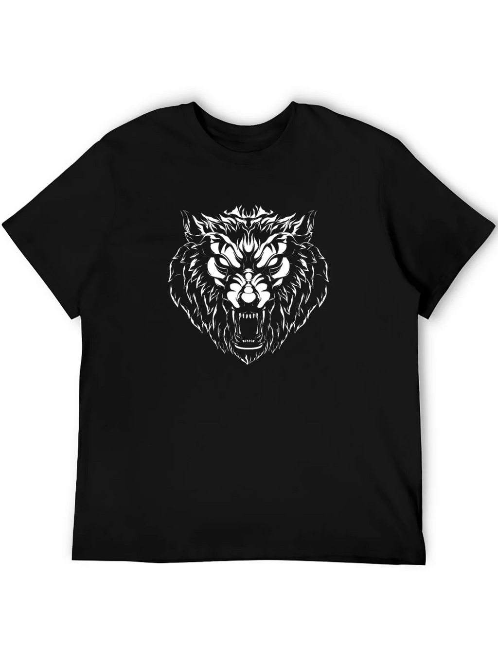Mens Black T-Shirt with Fierce Wolf Graphic product image 5