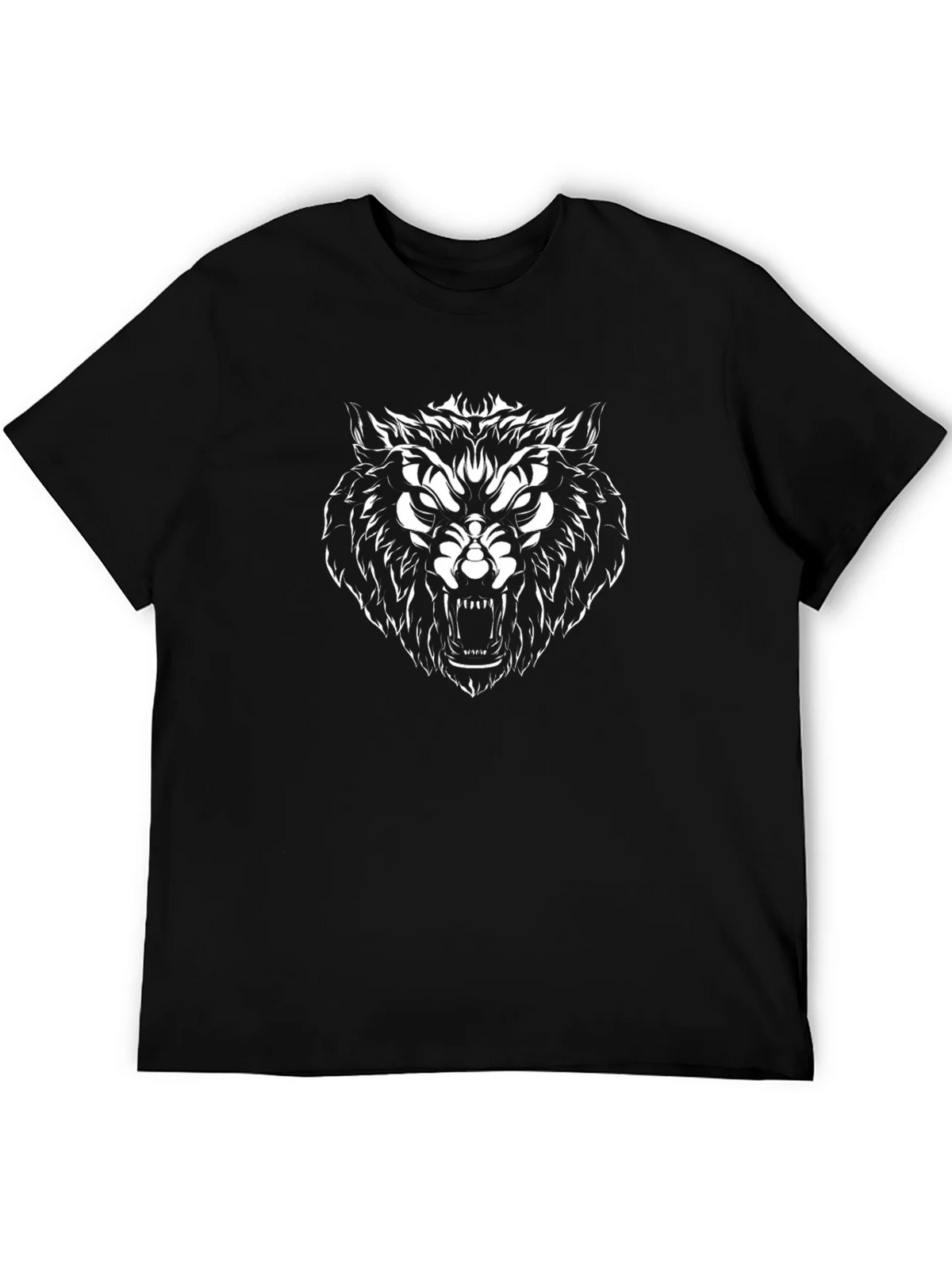 Mens Black T-Shirt with Fierce Wolf Graphic product image 5