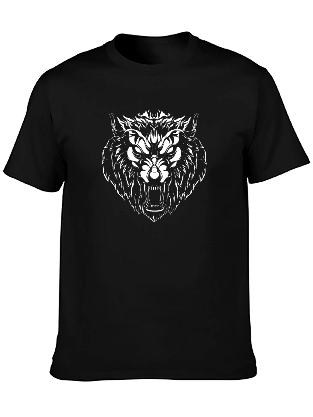 Mens Black T-Shirt with Fierce Wolf Graphic product image 3
