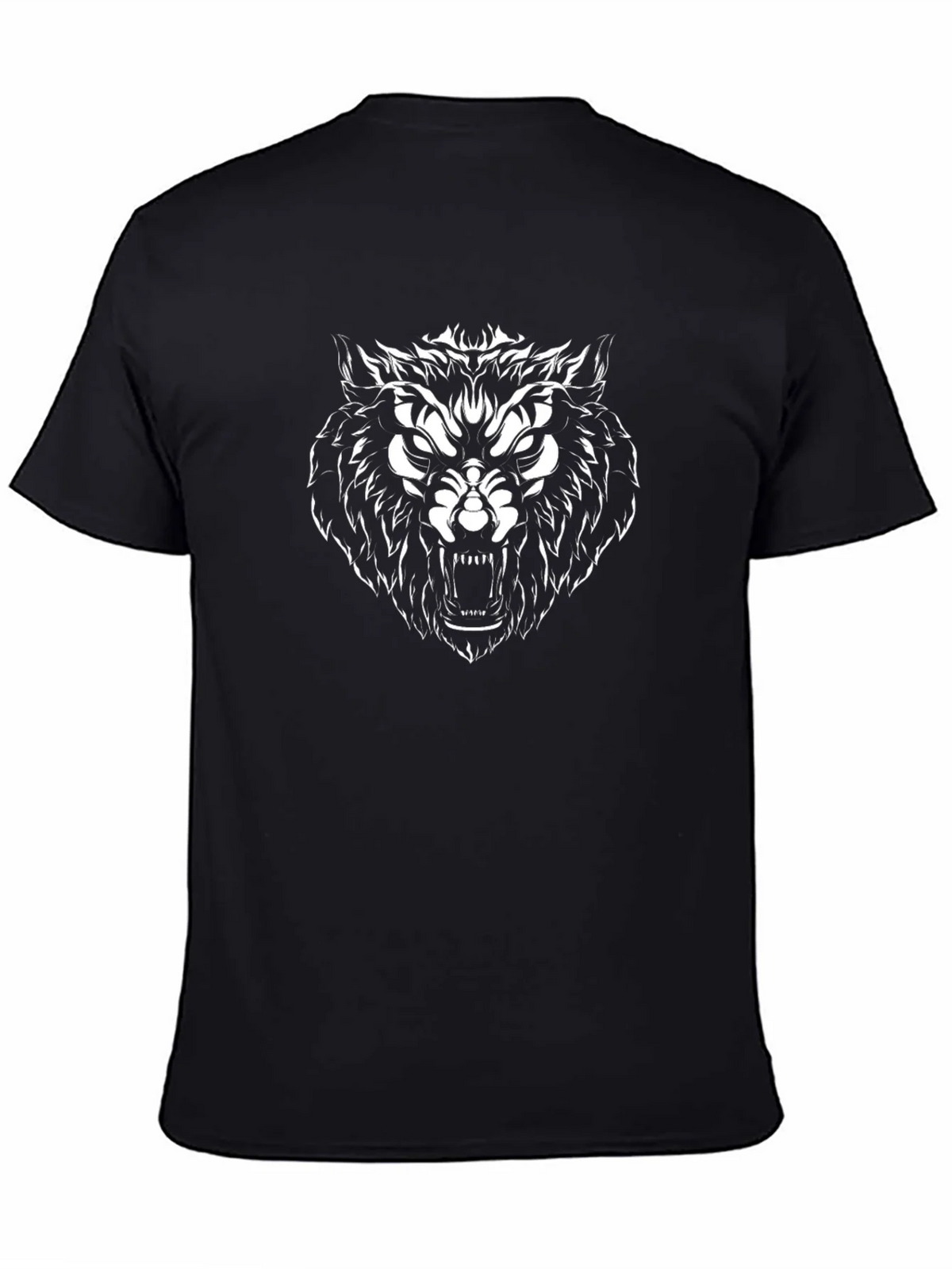 Mens Black T-Shirt with Fierce Wolf Graphic product image 4