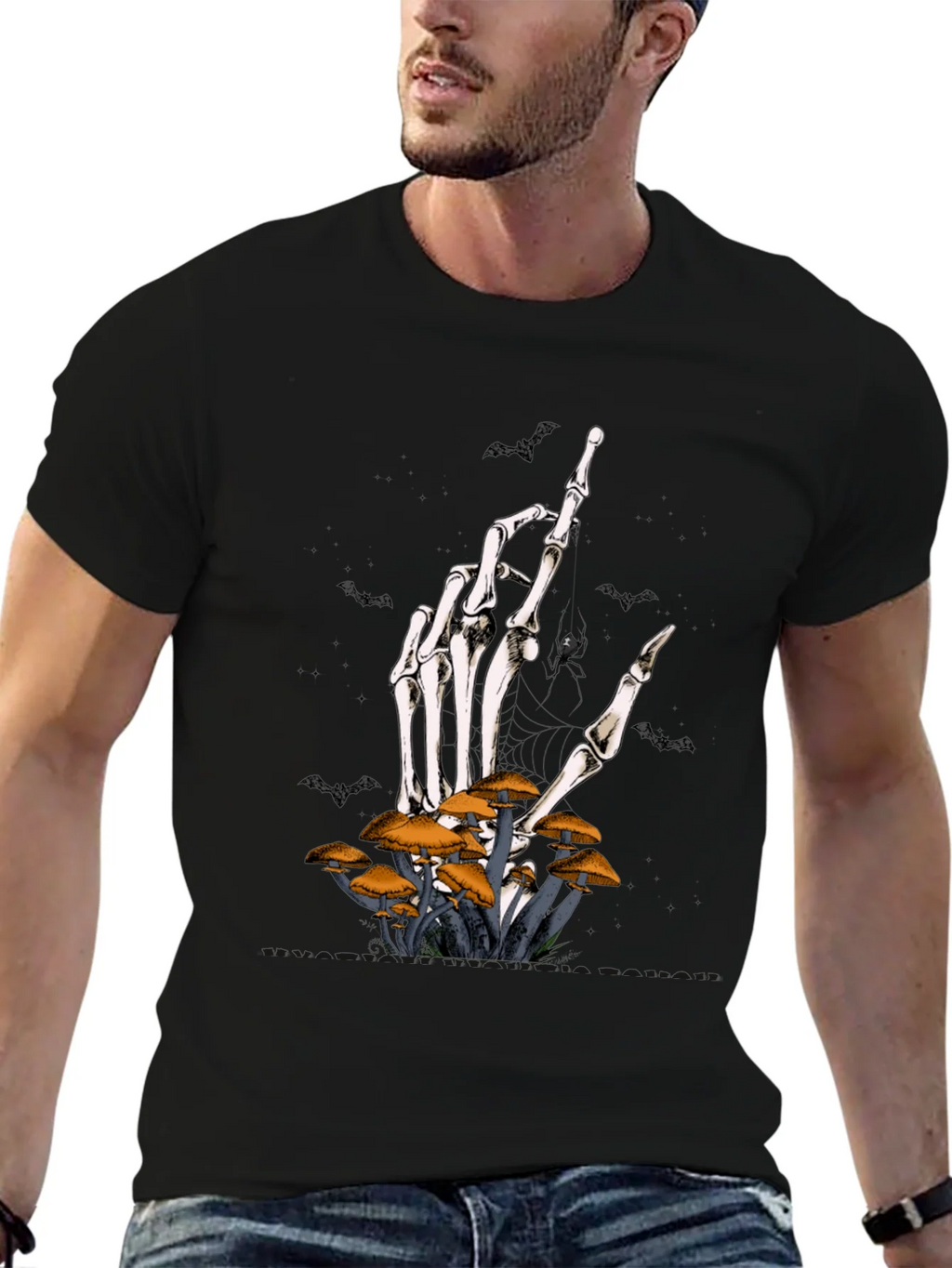 Halloween Skeleton Hand & Mushroom T-Shirt product image 6