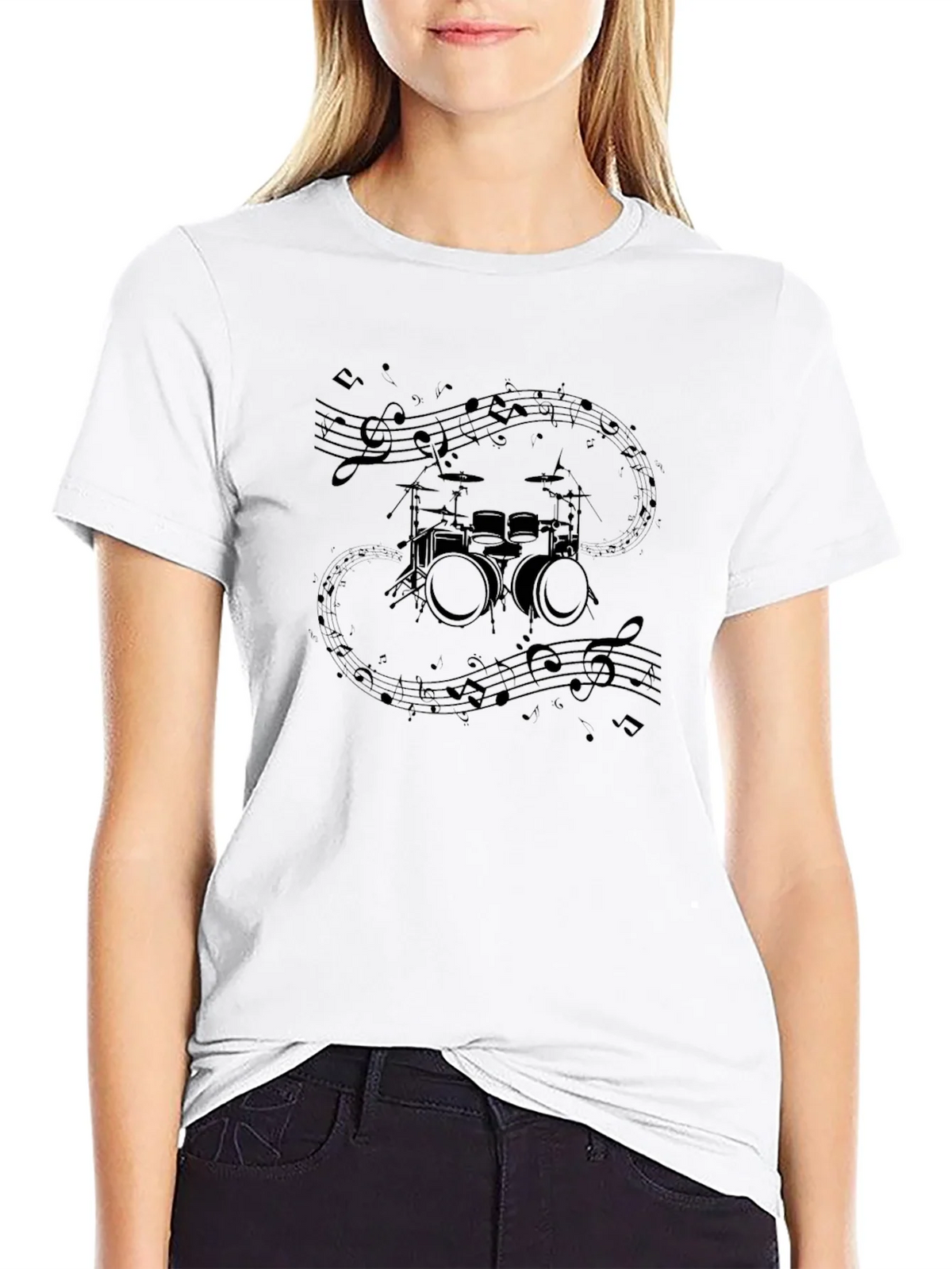 Drum Set & Notes Graphic Black Tee product image 8