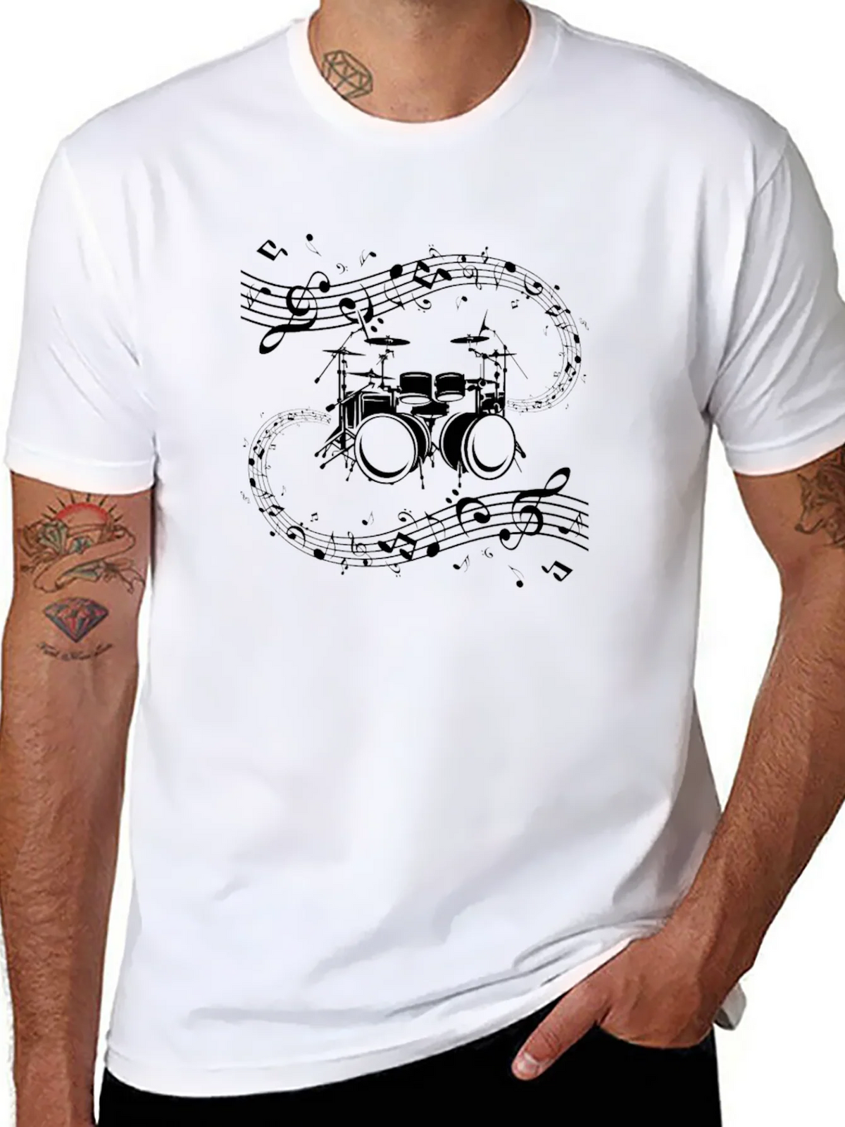 Drum Set & Notes Graphic Black Tee product image 7