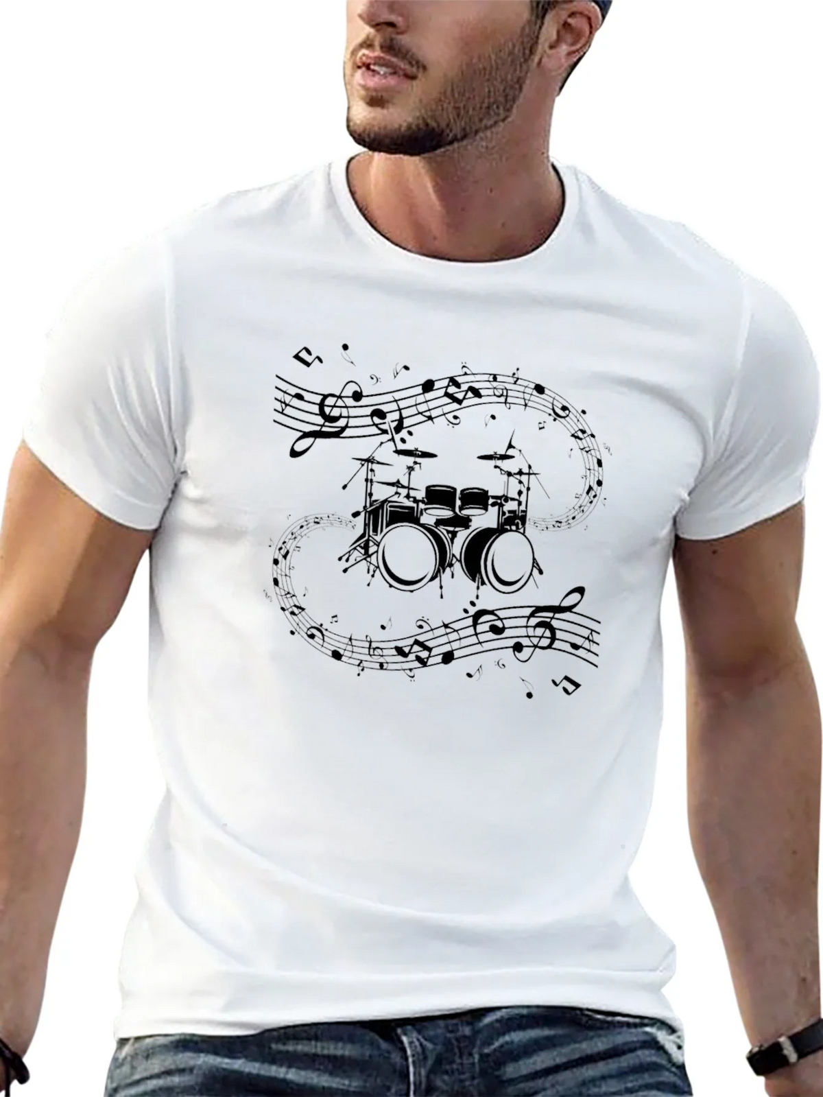 Drum Set & Notes Graphic Black Tee product image 12