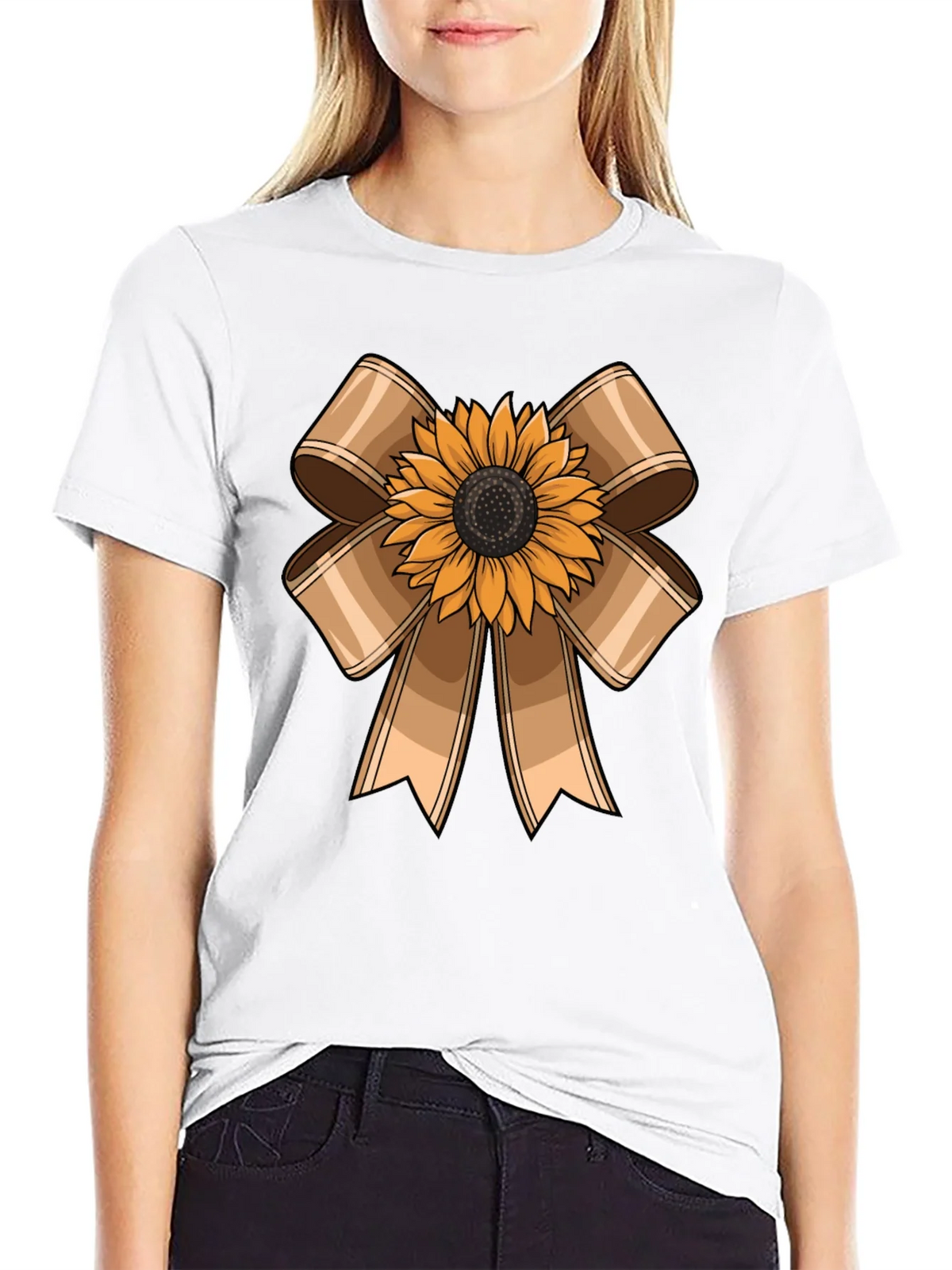 Sunflower Bow Graphic Tee - Casual Comfort product image 6