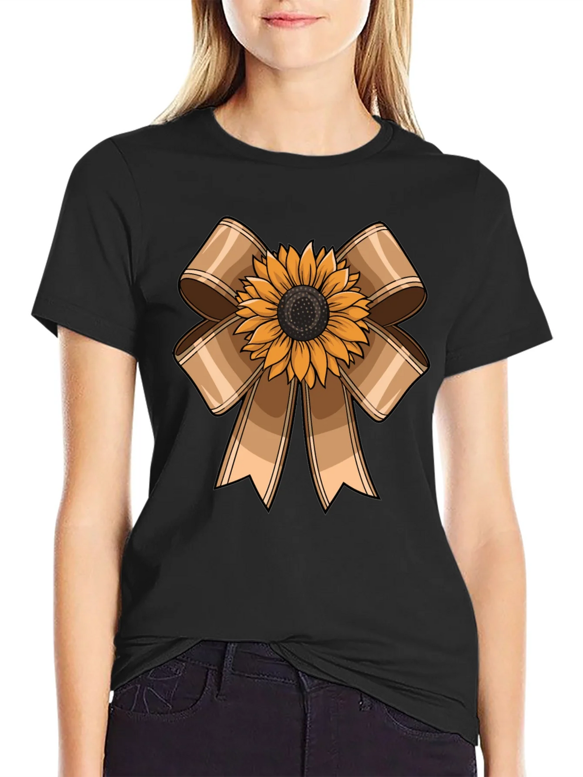 Sunflower Bow Graphic Tee - Casual Comfort product image 2