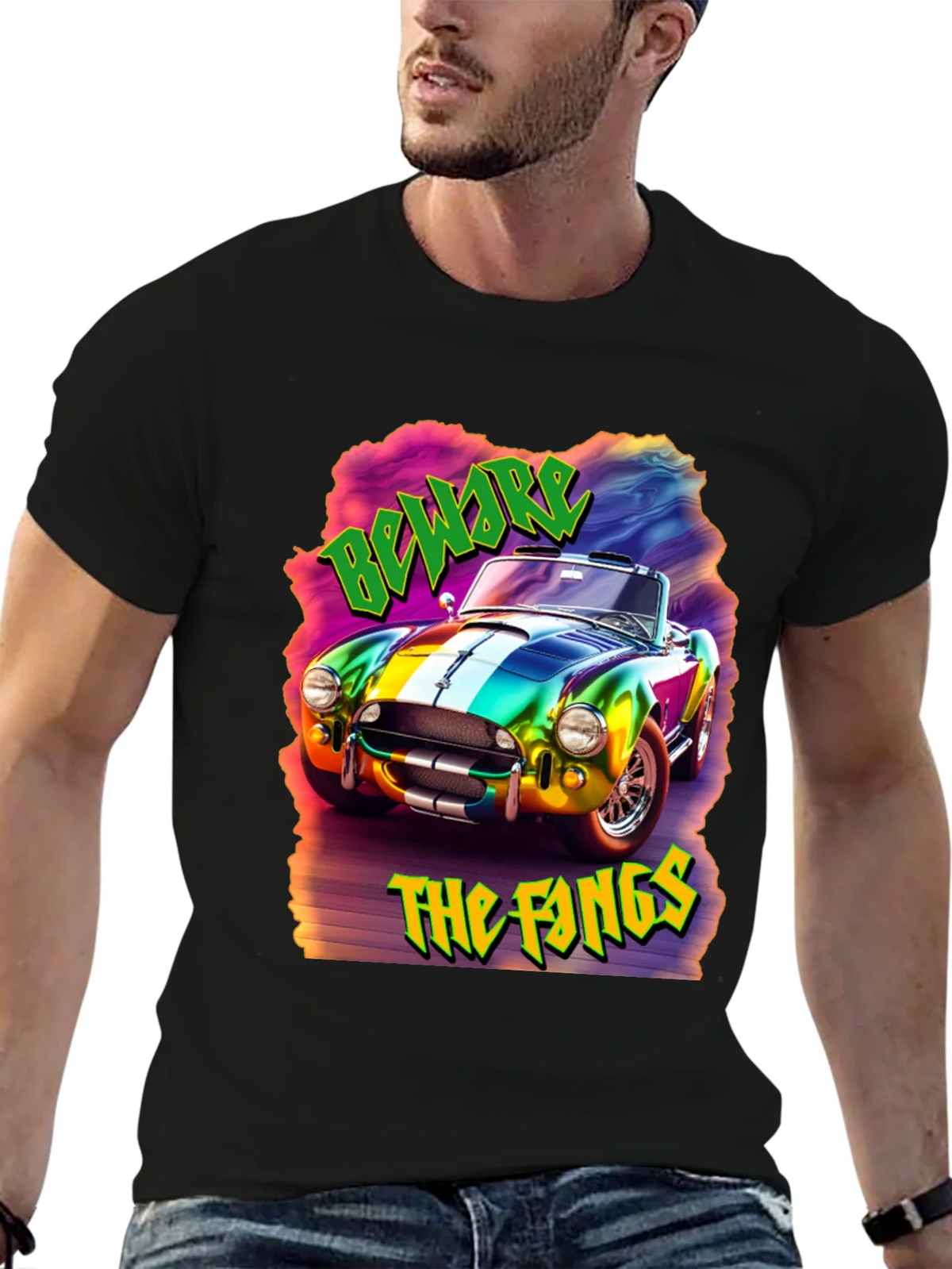 Beware the Fangs Graphic T-Shirt - Colorful Car Design product image 6