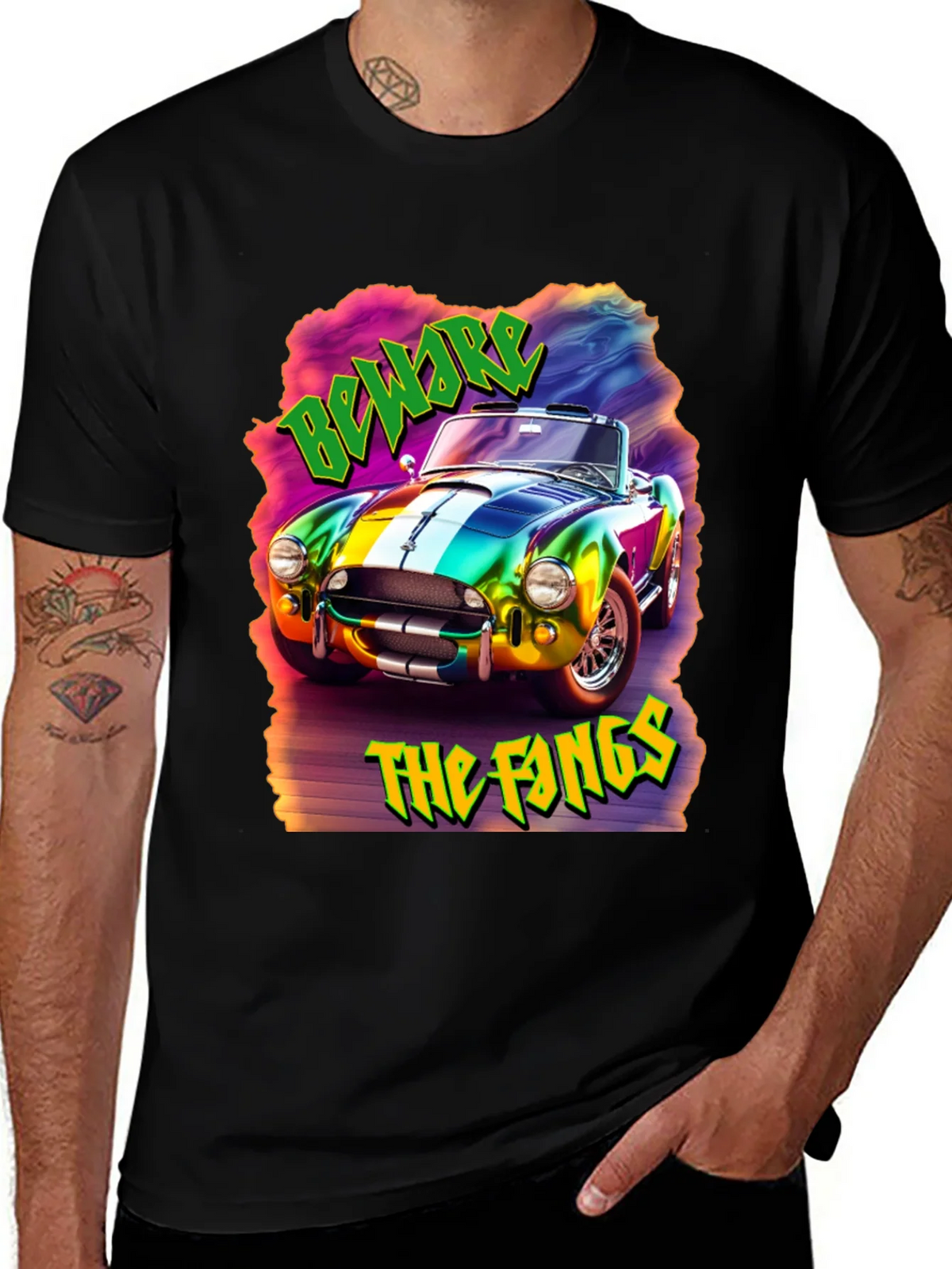 Beware the Fangs Graphic T-Shirt - Colorful Car Design product image 1