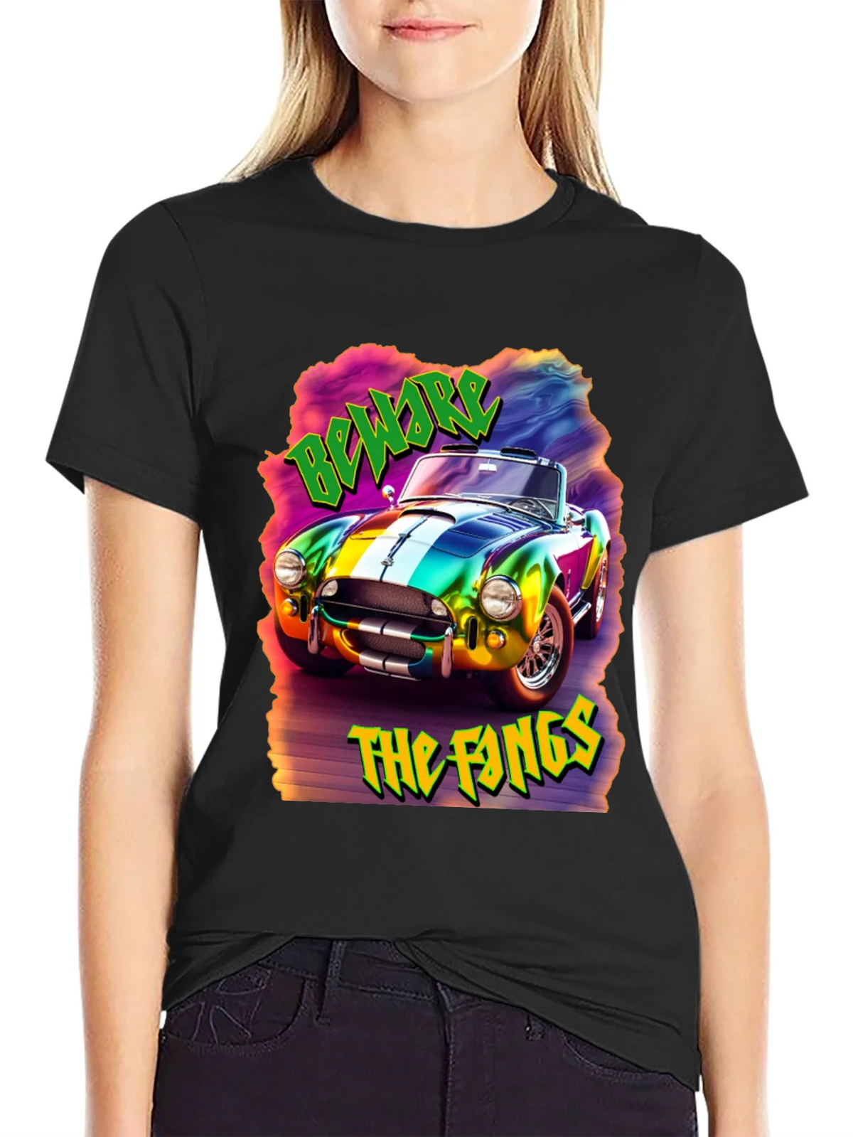 Beware the Fangs Graphic T-Shirt - Colorful Car Design product image 2