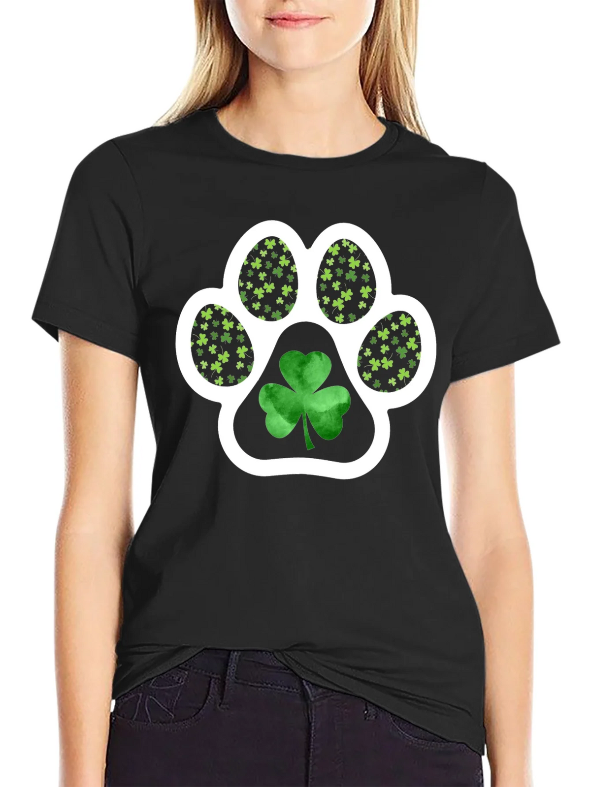 St. Patricks Day Paw Print Shamrock Tee product image 2
