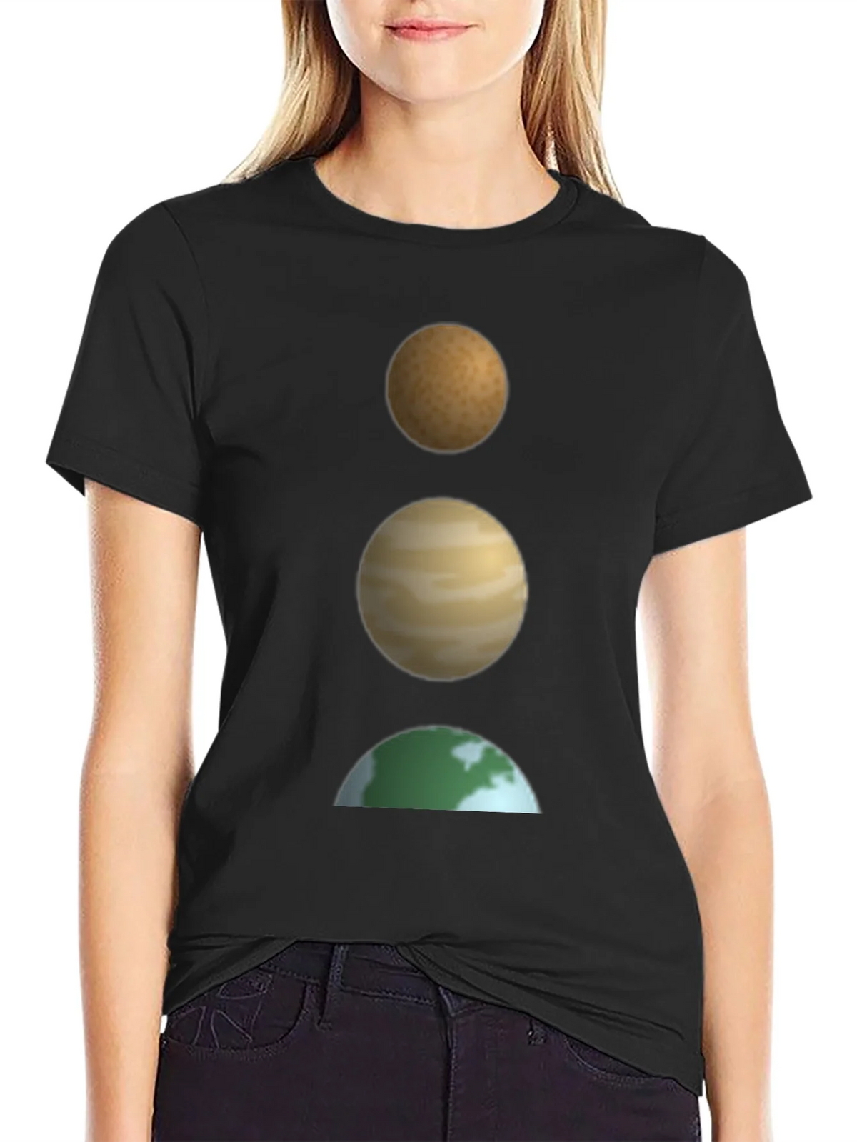 Planetary Stack Black T-Shirt - Earth Jupiter and Mars product image 2