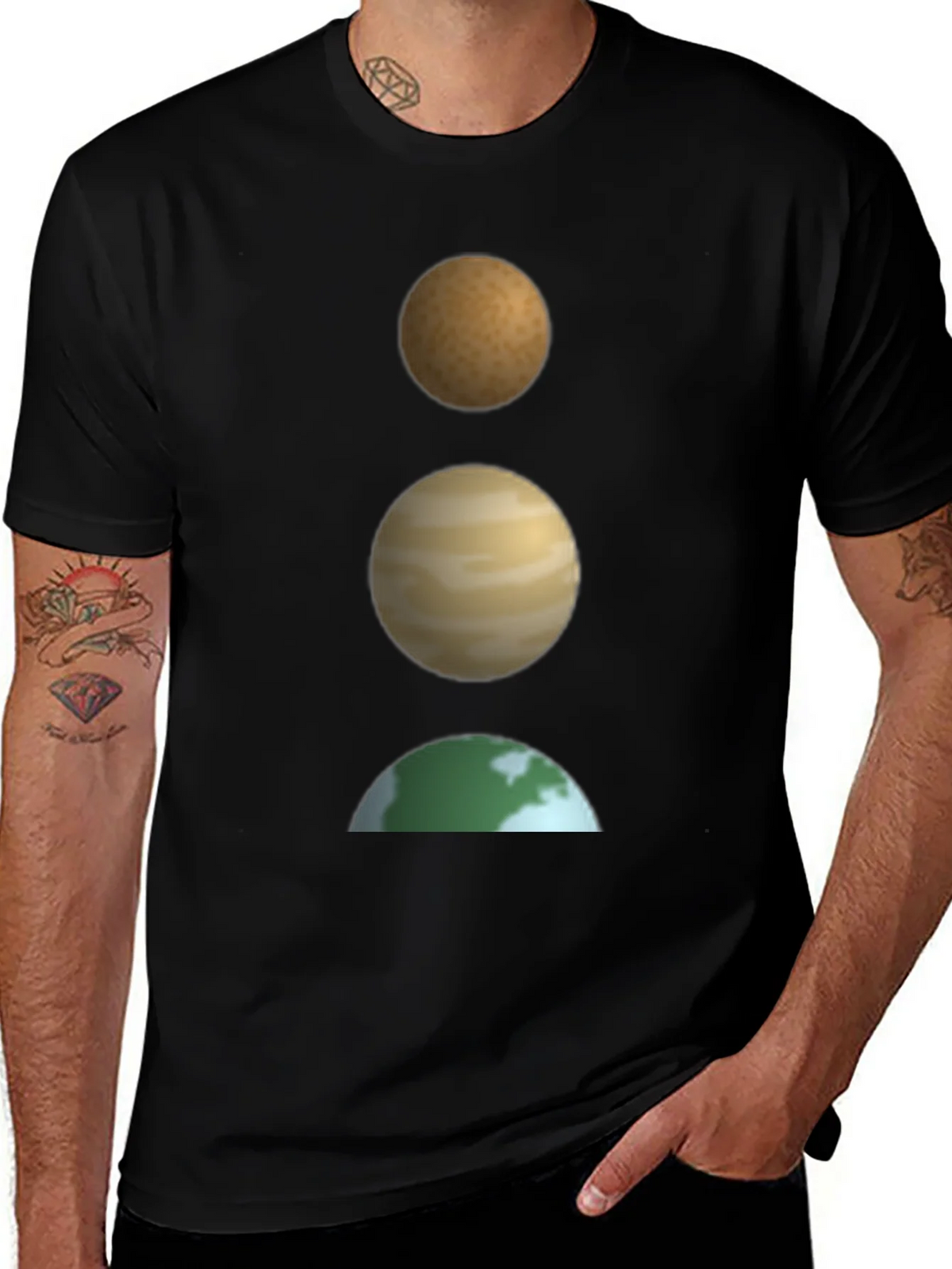 Planetary Stack Black T-Shirt - Earth Jupiter and Mars product image 1