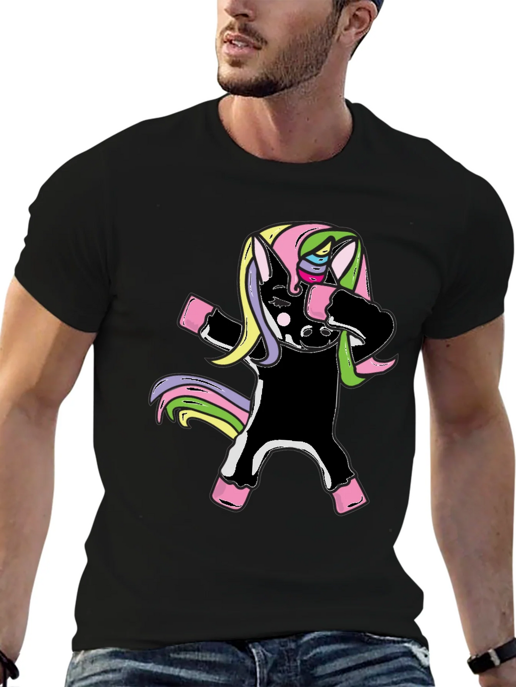 Unicorn Dabbing Graphic Tee - Black Cotton Shirt product image 6