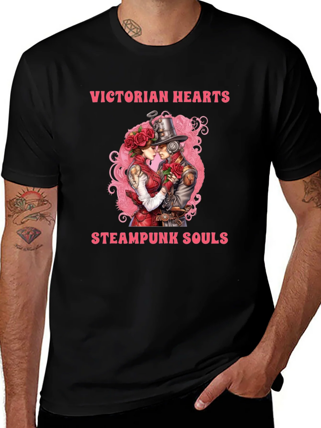 Victorian Hearts Steampunk Souls Black T-Shirt product image 1