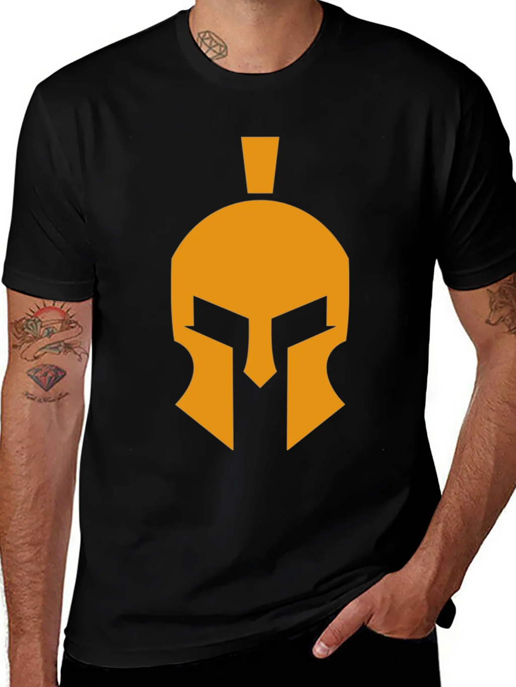 Spartan Helmet Graphic Tee - Black Cotton Casual T-Shirt product image 1