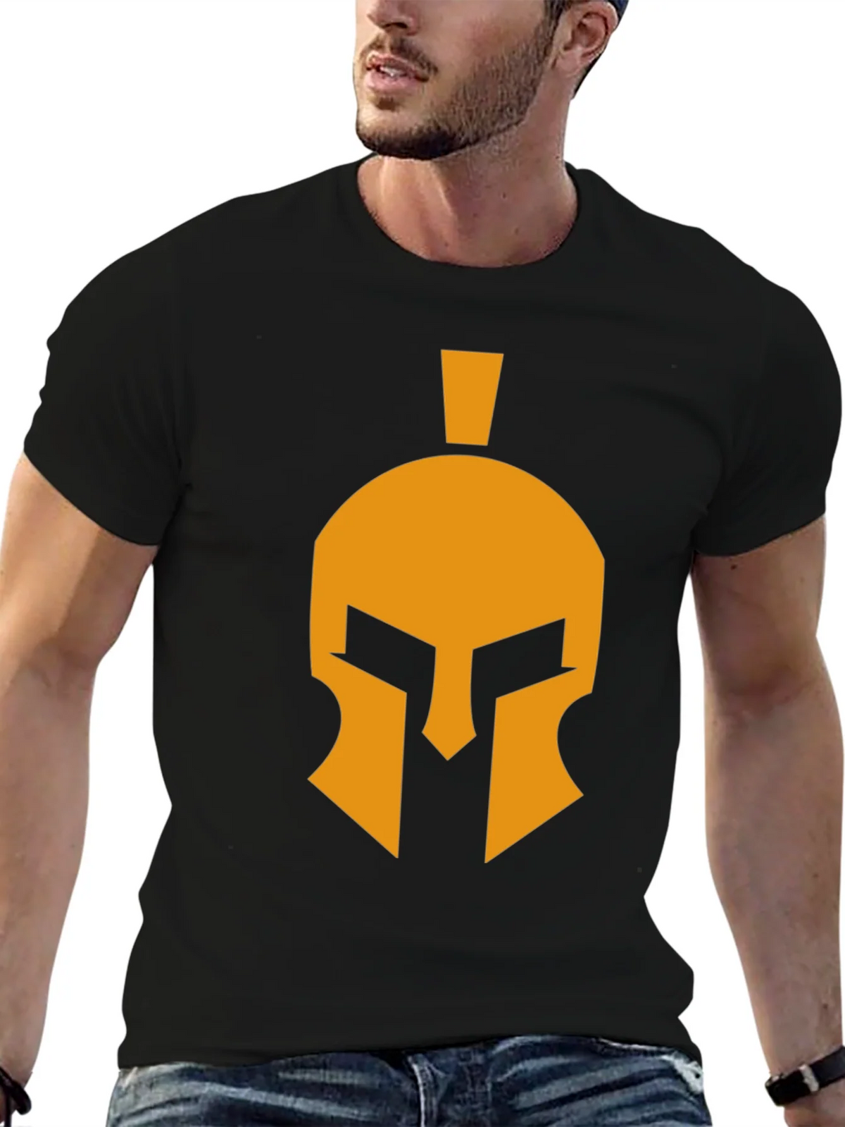 Spartan Helmet Graphic Tee - Black Cotton Casual T-Shirt product image 6