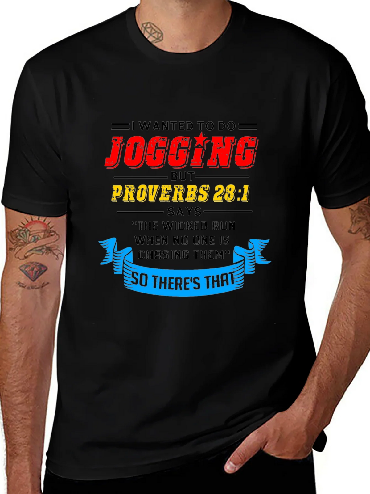 Funny Jogging T-Shirt - Proverbs 28:1 product image 1