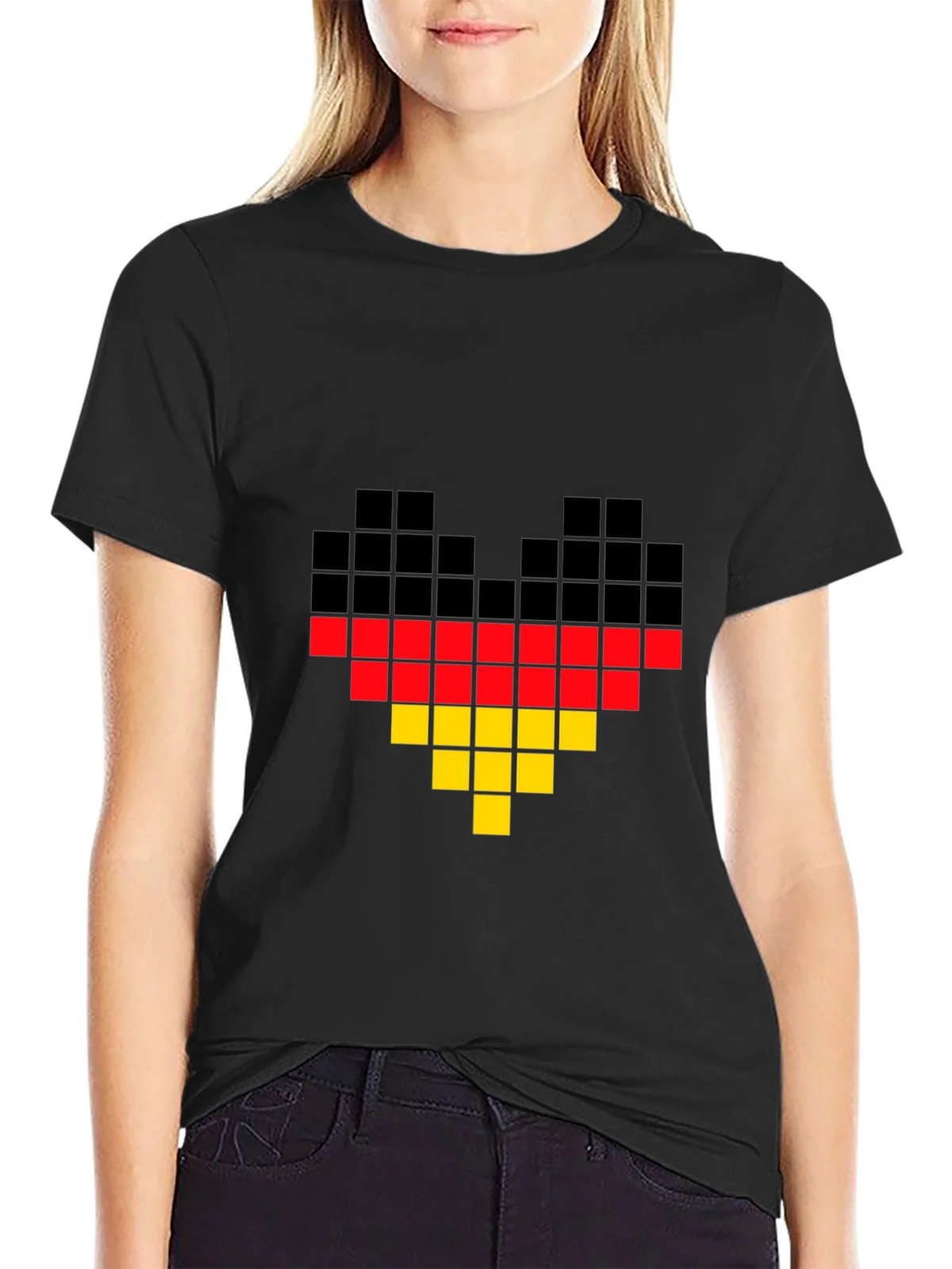 Pixel Germany Flag Heart T-Shirt - Black product image 2