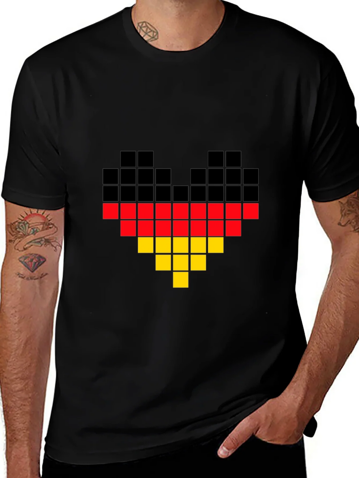 Pixel Germany Flag Heart T-Shirt - Black product image 1