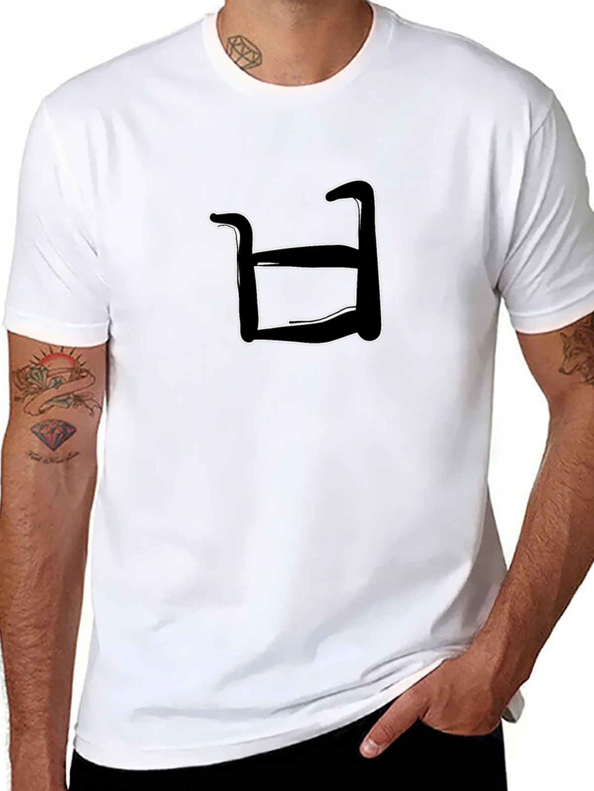 Abstract White Shape on Black T-Shirt product image 7