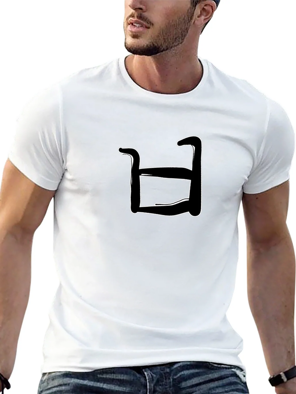 Abstract White Shape on Black T-Shirt product image 12