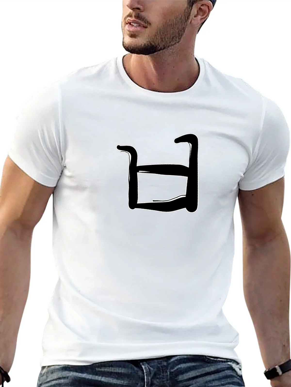 Abstract White Shape on Black T-Shirt product image 12