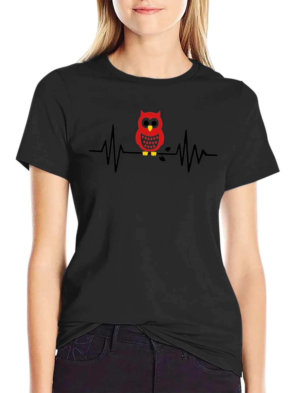 Owl Heartbeat Graphic Tee - Black product image 2
