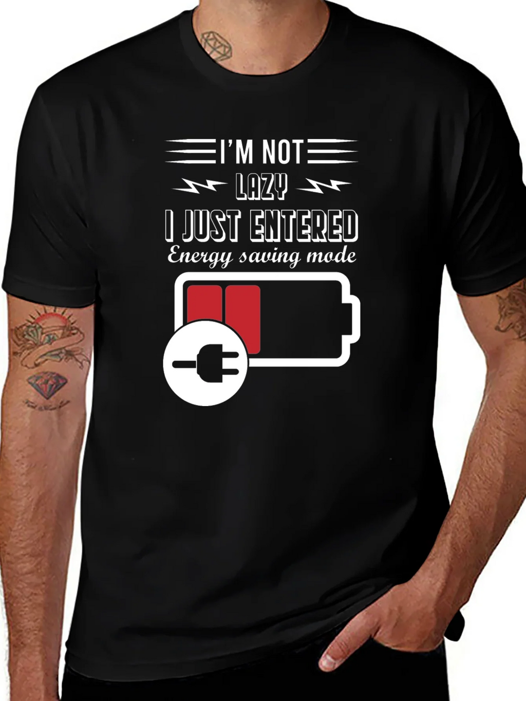 Im Not Lazy Energy Saving Mode Black T-Shirt product image 1
