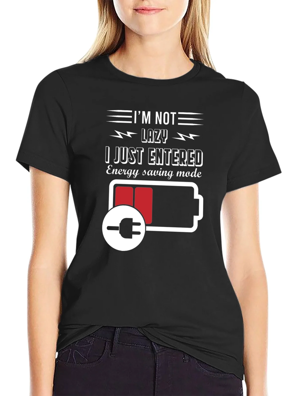Im Not Lazy Energy Saving Mode Black T-Shirt product image 2