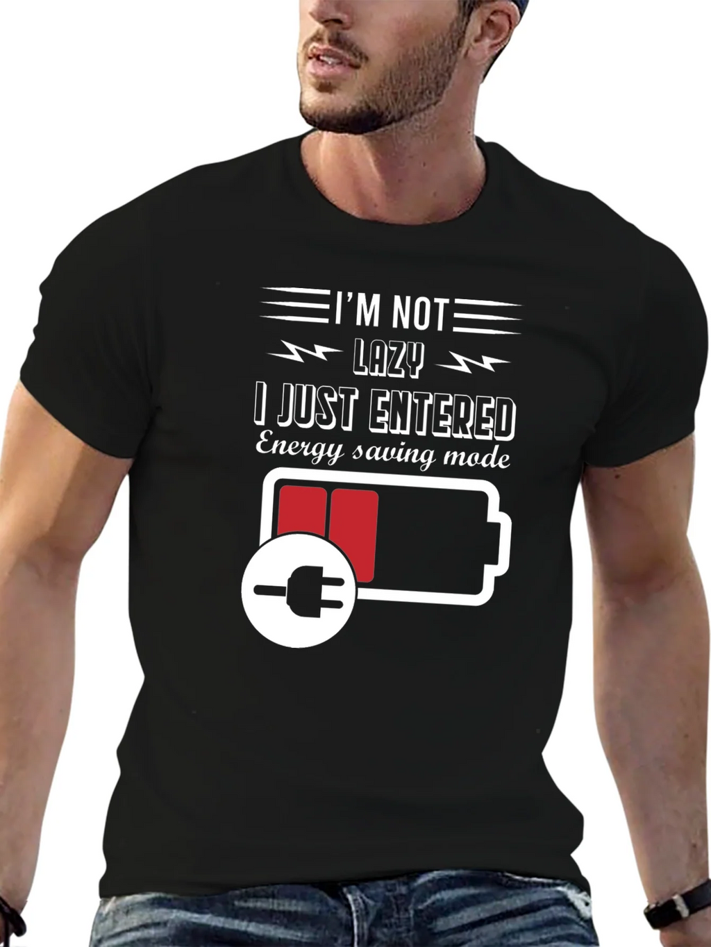Im Not Lazy Energy Saving Mode Black T-Shirt product image 6