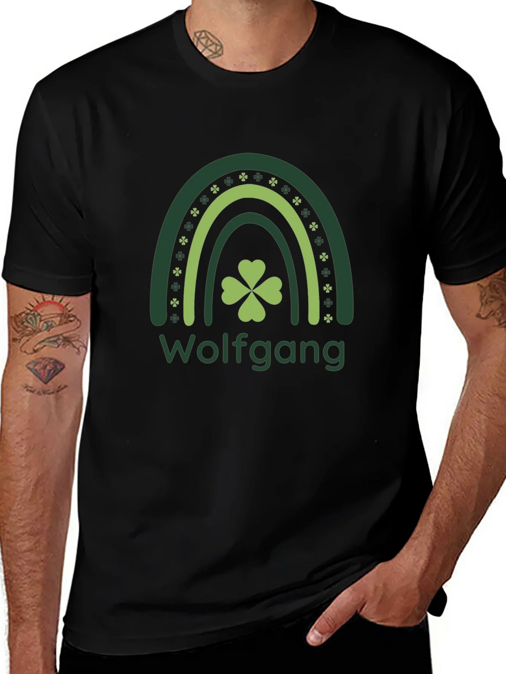 St. Patricks Day Wolfgang Rainbow Clover T-Shirt product image 1