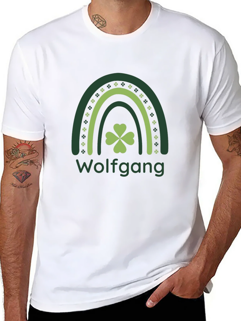 St. Patricks Day Wolfgang Rainbow Clover T-Shirt product image 7
