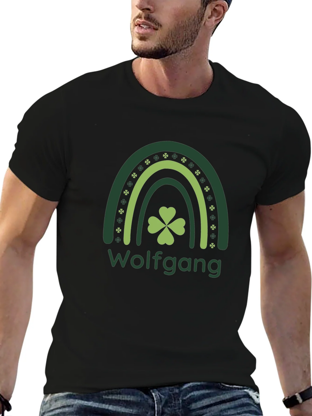 St. Patricks Day Wolfgang Rainbow Clover T-Shirt product image 6