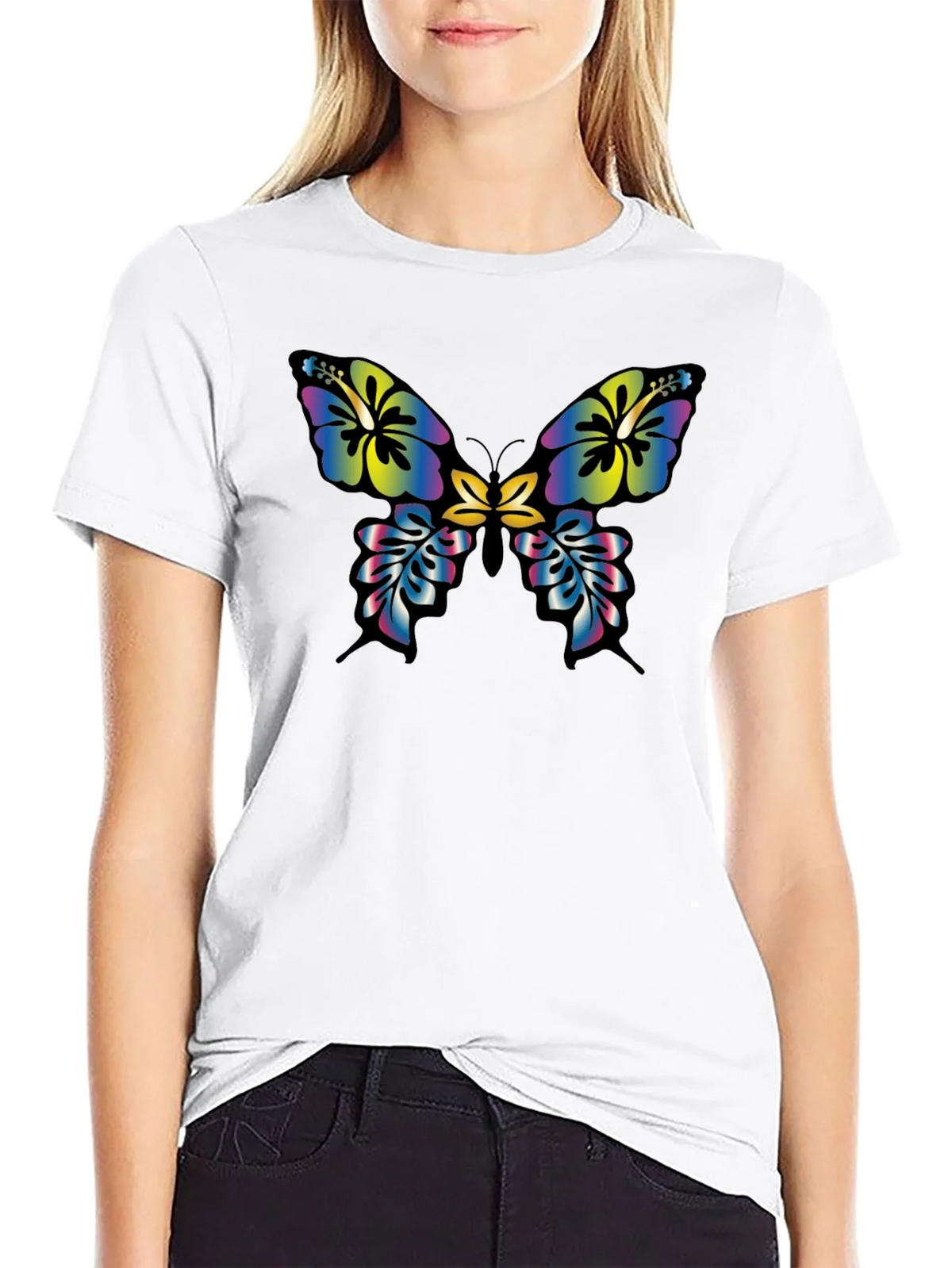 Floral Butterfly Graphic Tee - Casual Black T-Shirt product image 8