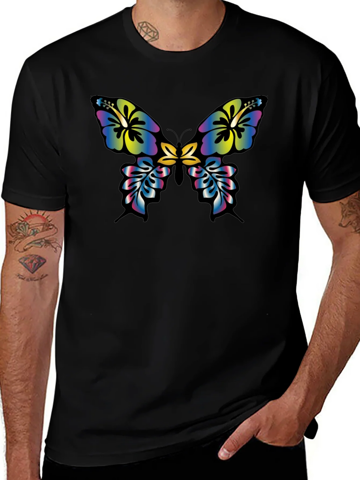 Floral Butterfly Graphic Tee - Casual Black T-Shirt product image 1