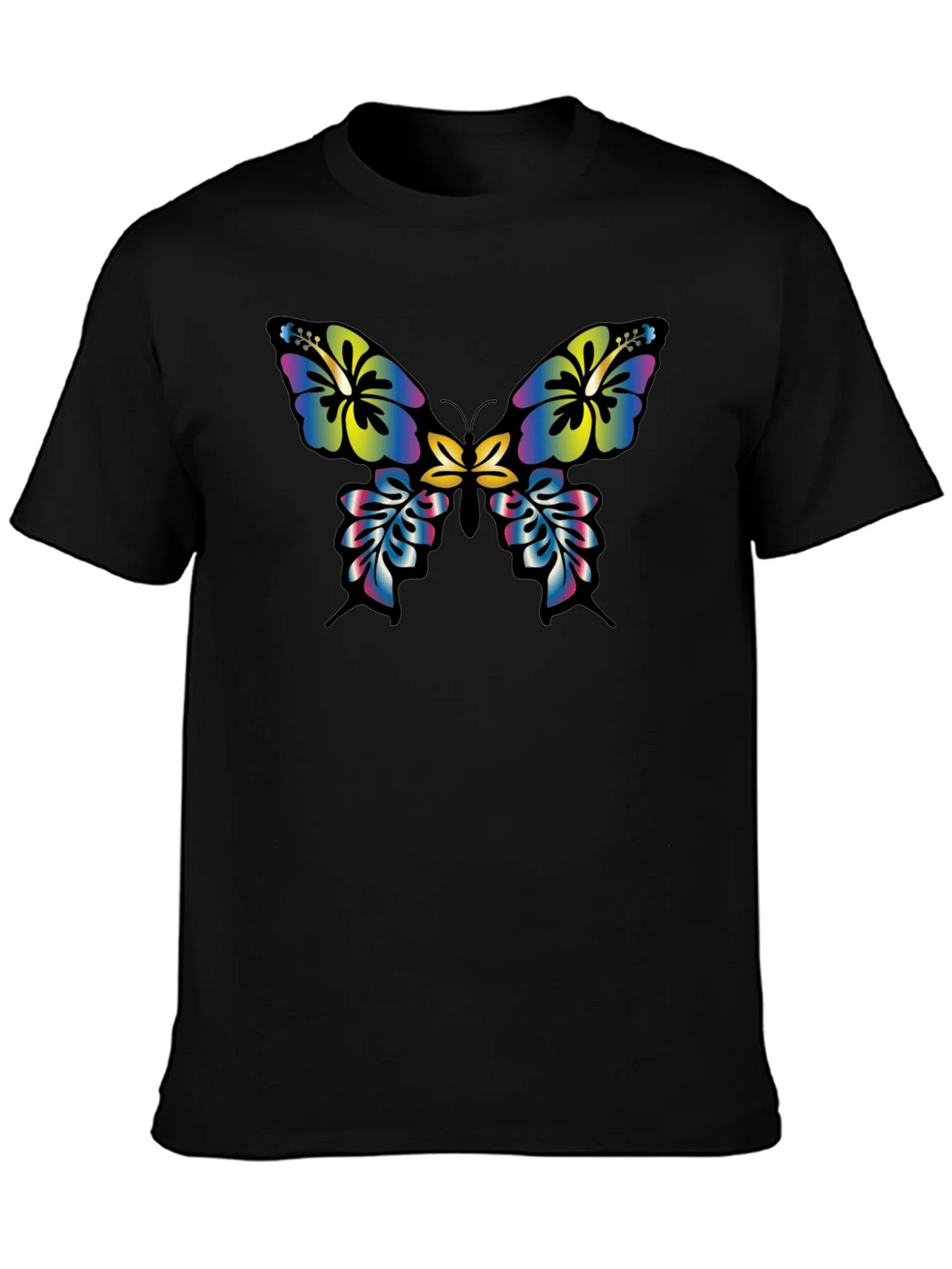 Floral Butterfly Graphic Tee - Casual Black T-Shirt product image 3