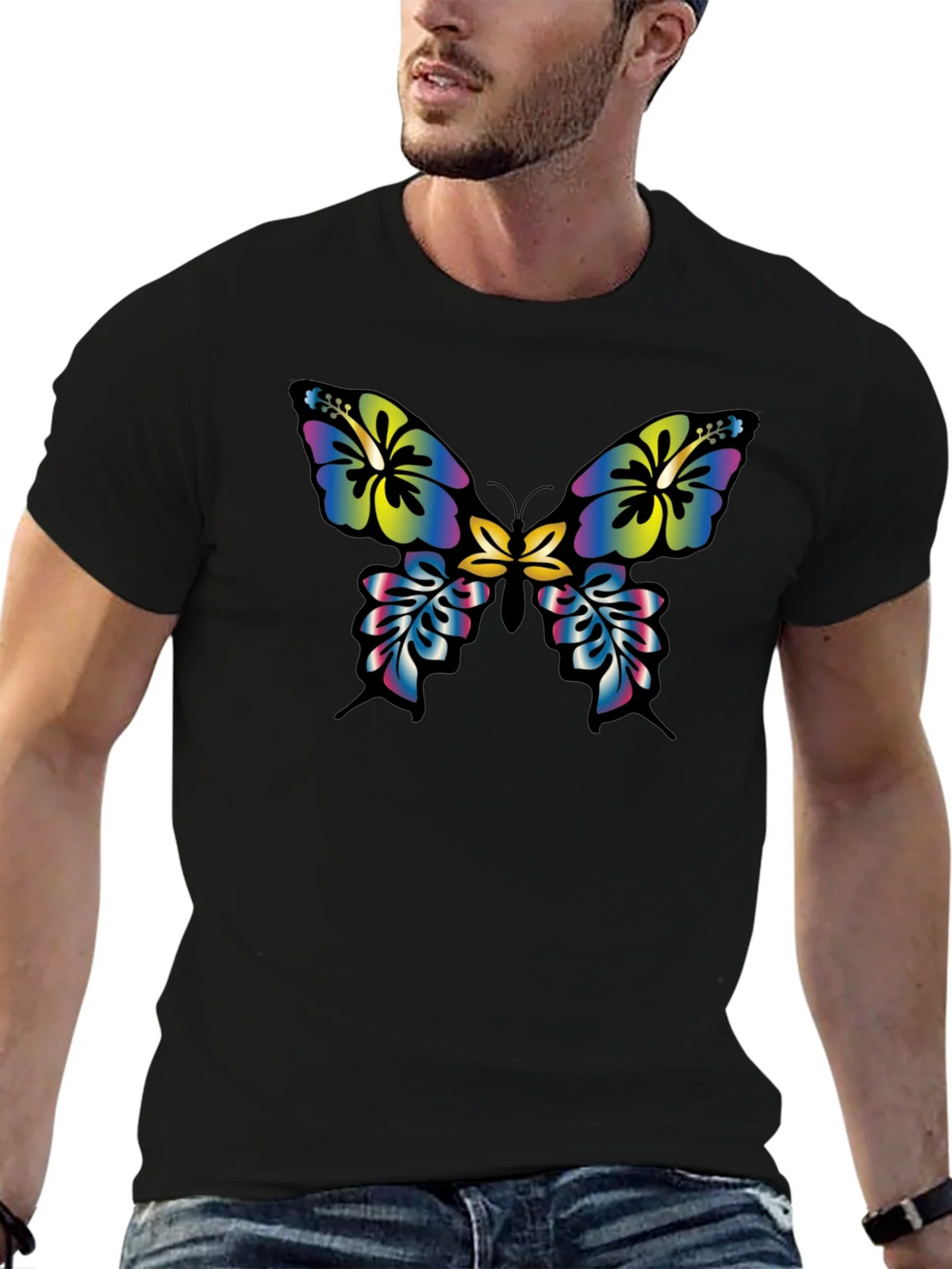 Floral Butterfly Graphic Tee - Casual Black T-Shirt product image 6